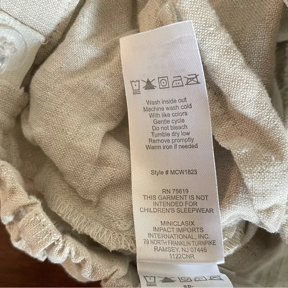 Miniclasix 100% Linen Pants Baby Boy 9M Cream Dress Pants Adjustable Waist - Picture 10 of 10